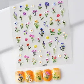1Pcs Spring Flower Nail Art Stickers - 3D Self Adhesive Resin Decals for Women 5D Embossed Flower Nail Art Decoration Daisy Nail Stickers Colorful Floral Nail Art Designs for Nail Art Decoration
