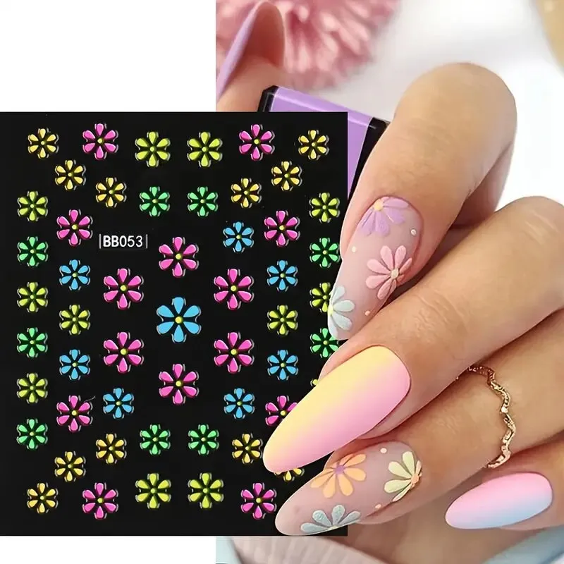 24 Pcs Colorful Fluorescence 3D Nail Art Stickers Set Flowers Slider For Girls Floral French Leaves Butterfly Foil Adhesive Decal Polish