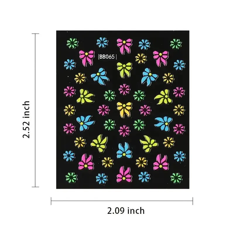 24 Pcs Colorful Fluorescence 3D Nail Art Stickers Set Flowers Slider For Girls Floral French Leaves Butterfly Foil Adhesive Decal Polish